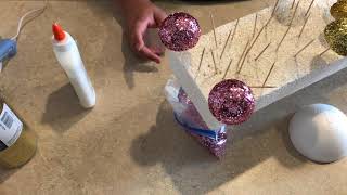 How to Make Glitter Styrofoam Ball for you Paper Flower Fluffy Center [upl. by Asiret]