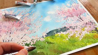 【誰でも簡単】桜を水彩で描くプロセスとテクニックを全てお見せします【使用色も解説】 [upl. by Cranford]