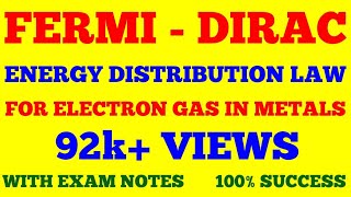 FERMI DIRAC ENERGY DISTRIBUTION LAW FOR ELECTRON GAS IN METALS  FERMI ENERGY  FERMI LEVEL  NOTES [upl. by Carleen]