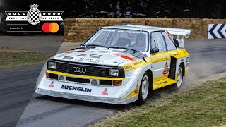 Michele Mouton hurls Group B Audi Quattro S2 up Goodwood hill [upl. by Nnaycart]