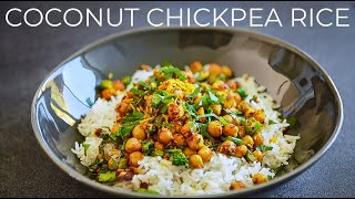 Coconut Chickpea Recipe  Easy Vegetarian dinner idea  Coconut Milk Basmati Rice [upl. by Callean]