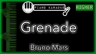 Grenade HIGHER 3  Bruno Mars  Piano Karaoke Instrumental [upl. by Ekle]