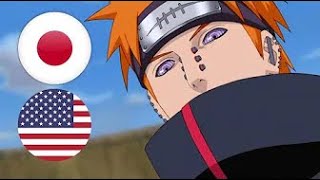 Sub vs Dub  Pain Destroys Konoha Leaf Village Almighty Push vs Shinra Tensei [upl. by Annayad]