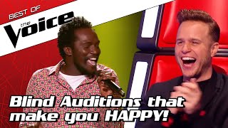 TOP 10  HAPPY amp FUNNY Blind Auditions that make you SMILE in The Voice [upl. by Karlen48]